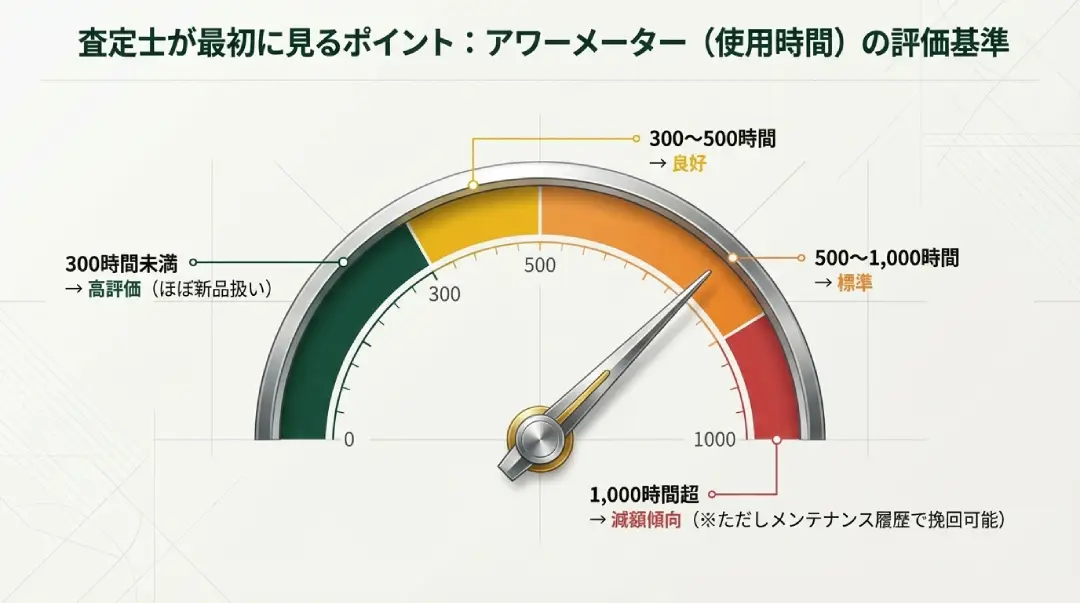 査定士が最初に見るポイント：アワーメーターの評価基準イメージ