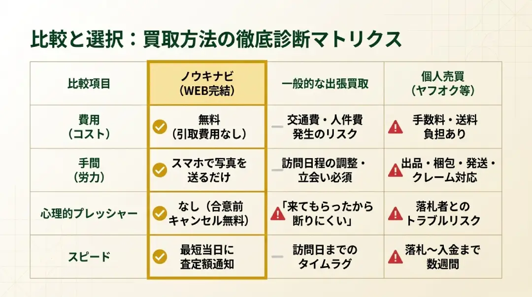 比較と選択：買取方法の徹底診断マトリクスイメージ