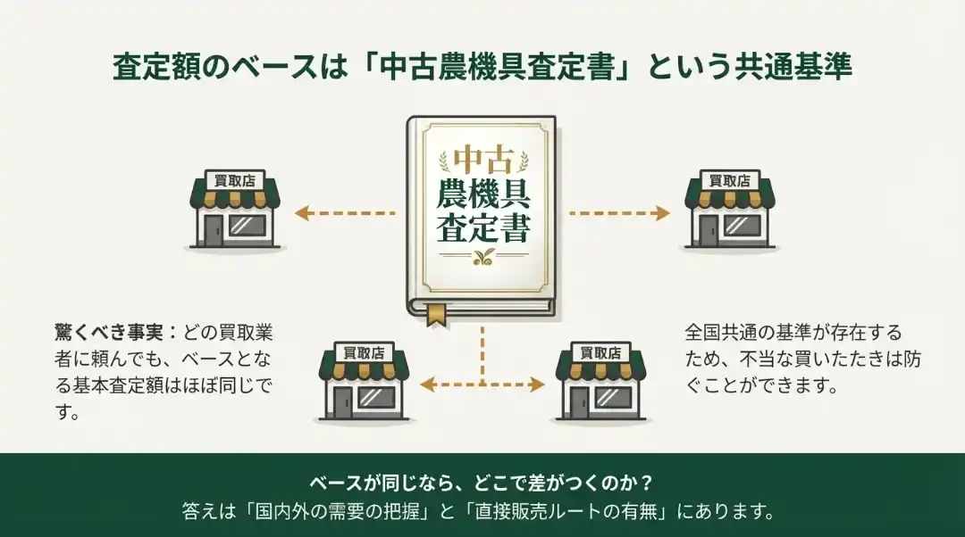 査定額のベースは「中古農機具査定書」という共通基準