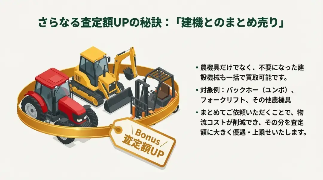 さらなる査定額UPの秘訣：建機とのまとめ売り